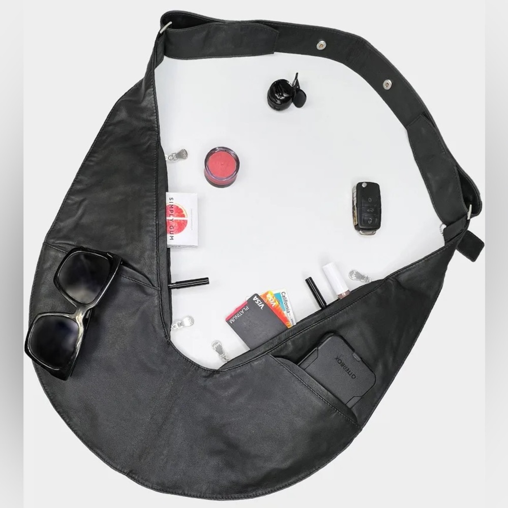 Black leather sash bag crossbody bag
